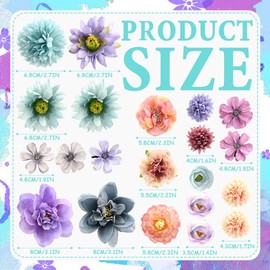 Satiskid Silk Fabric Flower Hair Clips - 21PCS Realistic 3D Rose Hairpins for Women, Multiple Elegant Designs Boho Wedding Beach Party Hair Accessories (Blue and purple series)