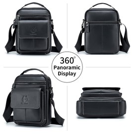 SCHLATUM Small Leather Messenger Bag for Men, Man Bag Crossbody, Men's Shoulder Bags Leather Man Purse Handbag, Black