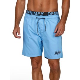 DENIMFY DFNeo Men's Long Swimming Trunks Double Waistband Swimming Trunks Shorts Print Black Blue Orange S M L XL XXL 3XL 4XL 5XL, Maya Blue