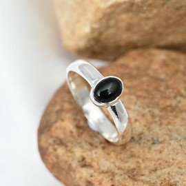 JEWELSTREZOROG Onyx Edelstein-Bandring für Herren und Damen,Geschenkartikel, 925er-Sterlingsilber Bandring handgefertigter Schmuck TSR127K_48 (15.3)