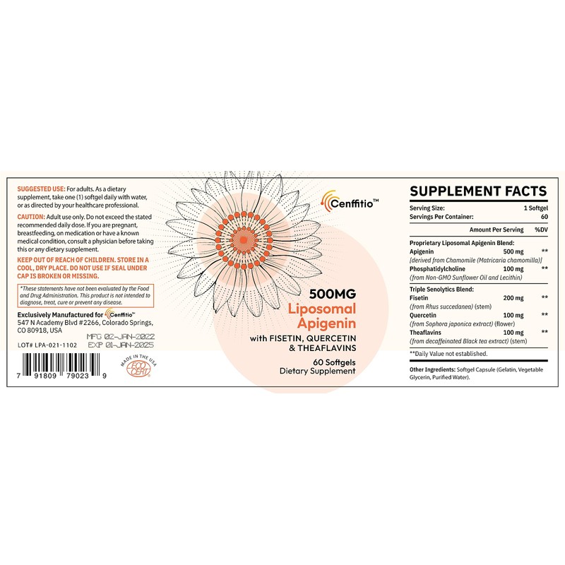 Cenffitio Liposomal apigenin 500mg Softgels - Optimal Apigenin Supplement with