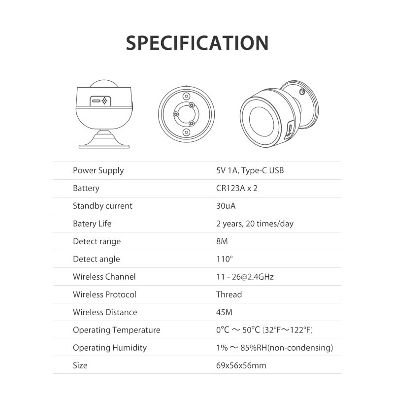 PHOVOLT Matte Motion Sensor, Intelligent Motion Sensor for Home Security,