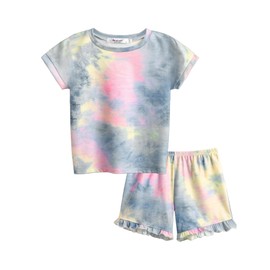 Arshiner Tie Dye Blue Cute Pajamas for Girls 2-Piece Soft Short Sleeve Top & Short Set
