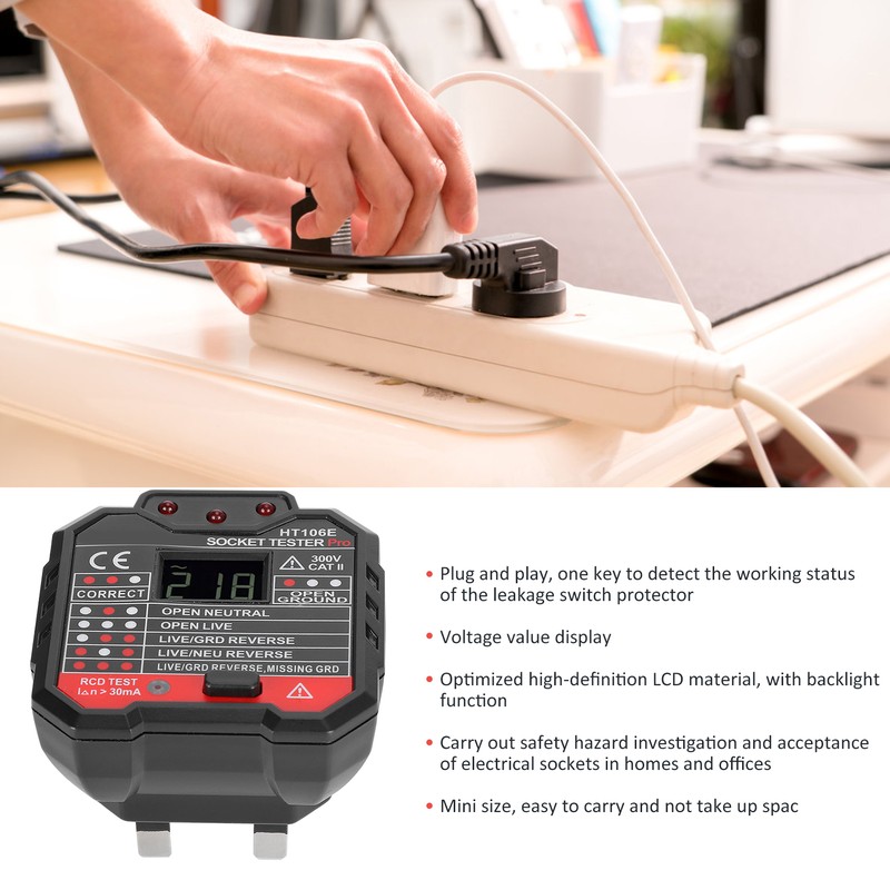 Socket Tester Digital Display Office Leakage Test Portable Plug Detector