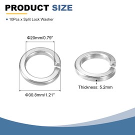 sourcing map 10 Pcs M20 Split Lock Washers, 304 Stainless Steel Spring Lock Washer 20mm ID 30.8mm OD 5.2mm Thick for Screws Bolts Fasteners