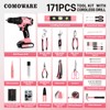 COMOWARE 20V Cordless Drill Set, 171Pcs Pink Home Tool Set