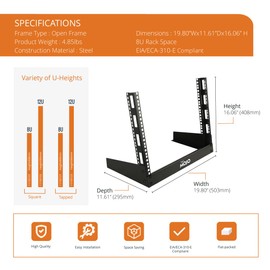 Tecmojo 2 Post 8U Desktop Server Rack Small Open Frame Rack for 19in AV/Data/Audio/Studio Equipment Free Standing Home/Office Rack,Square Hole