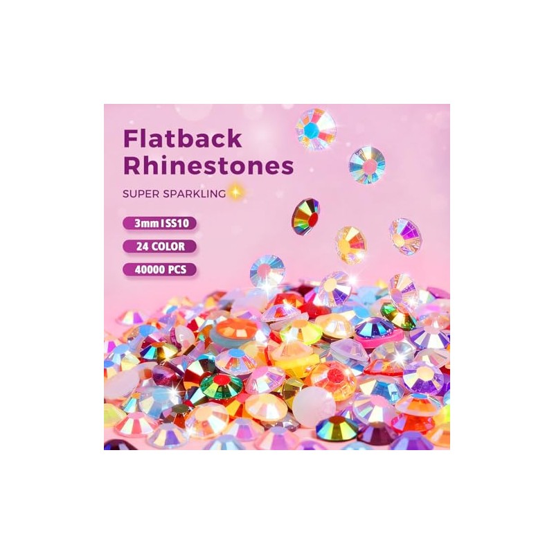 40,000 Pcs Multicolor Flatback Rhinestones Bedazzling Kit