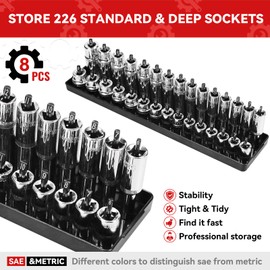 8PCS Socket Organizer Tray Set,SAE & Metric Socket Trays, 2PCS 1/4", 4PCS 3/8", 2PCS 1/2" Drive Deep and Shallow Socket Holders for Toolboxes (8pcs socket organizer）