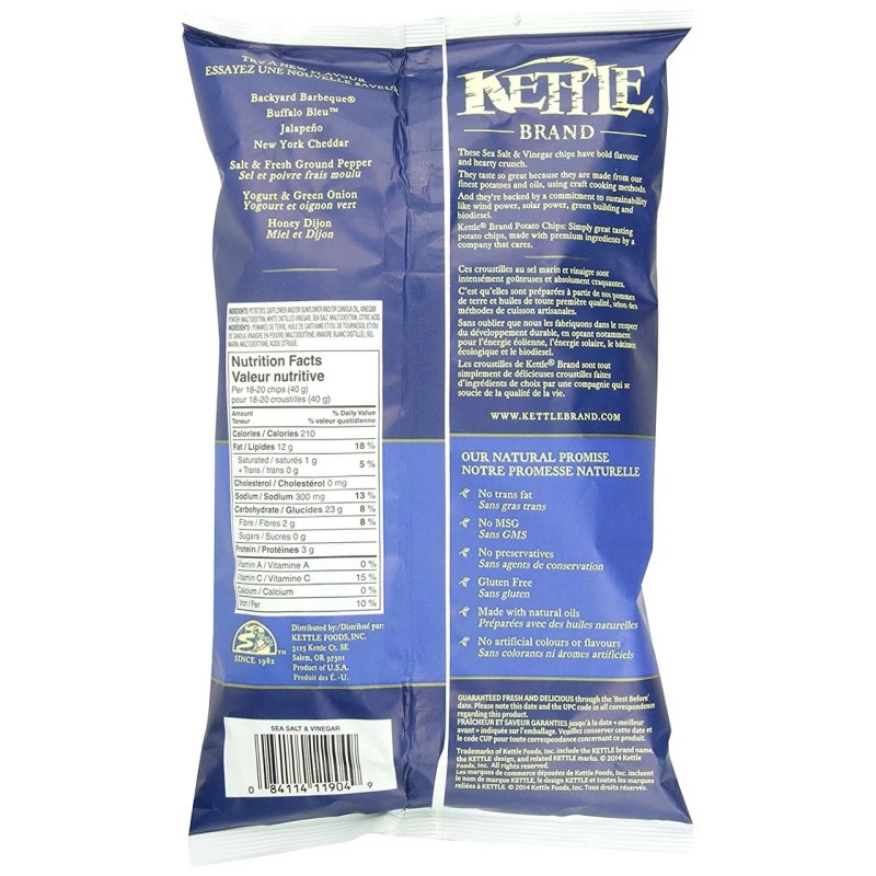 Kettle Chips Sea Salt & Vinegar Chips, 220g/ 7.8 oz