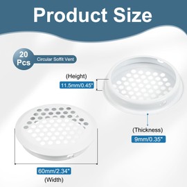 PATIKIL 60 mm Circular Soffit Vent, 20 Pcs Stainless Steel Round Mesh Hole Air Vent Dual Panel Round Mesh Hole Louver for Kitchen Wardrobes Shoe Sundry Cabinets Bathroom, White