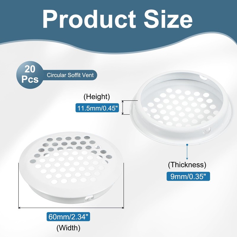 PATIKIL 60 mm Circular Soffit Vent, 20 Pcs Stainless Steel