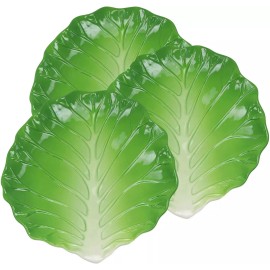 Ebros 12" Wide Green Cabbage Leaf Shaped Serving Plate Dish Platter SET OF 3