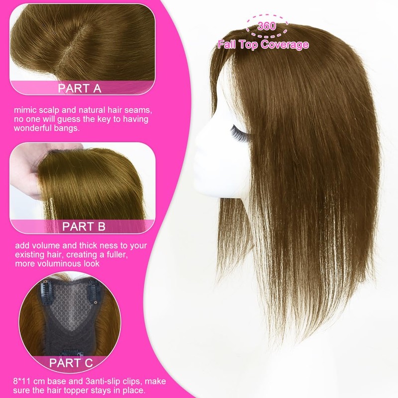 Hair Toppers for Women Real Human 360° Clip in Hair
