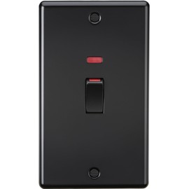 Knightsbridge 45A 2G DP Switch with neon - Matt Black