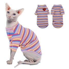 LETSQK Cute Kitten T-Shirt, Sphynx Cat Clothes with Long Sleeves, Soft Tee Purple S