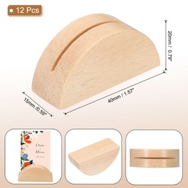 PATIKIL Table Number Holders, 12 Pcs Wooden Table Name Stands Semicircular Design Modern Card Holders for Wedding Reception Anniversary Party Events, Wood Color
