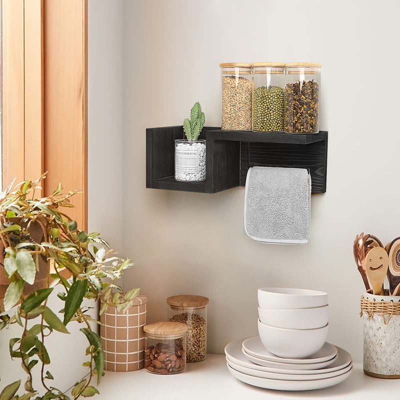 Wooden Black Toilet Paper Holder with Shelf - Wall Mount