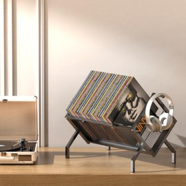 RUILALIFE Vinyl Record Storage Holder Rack，80-100 LP Album Storage Shelf, Metal Record Display Stand, Shelf Organizer For Book, Magazine, Files（Black，1-Tier）