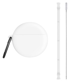 ALINK Reusable Silicone Straws with Case, Portable Foldable Travel Straws with Cleaning Brush - White