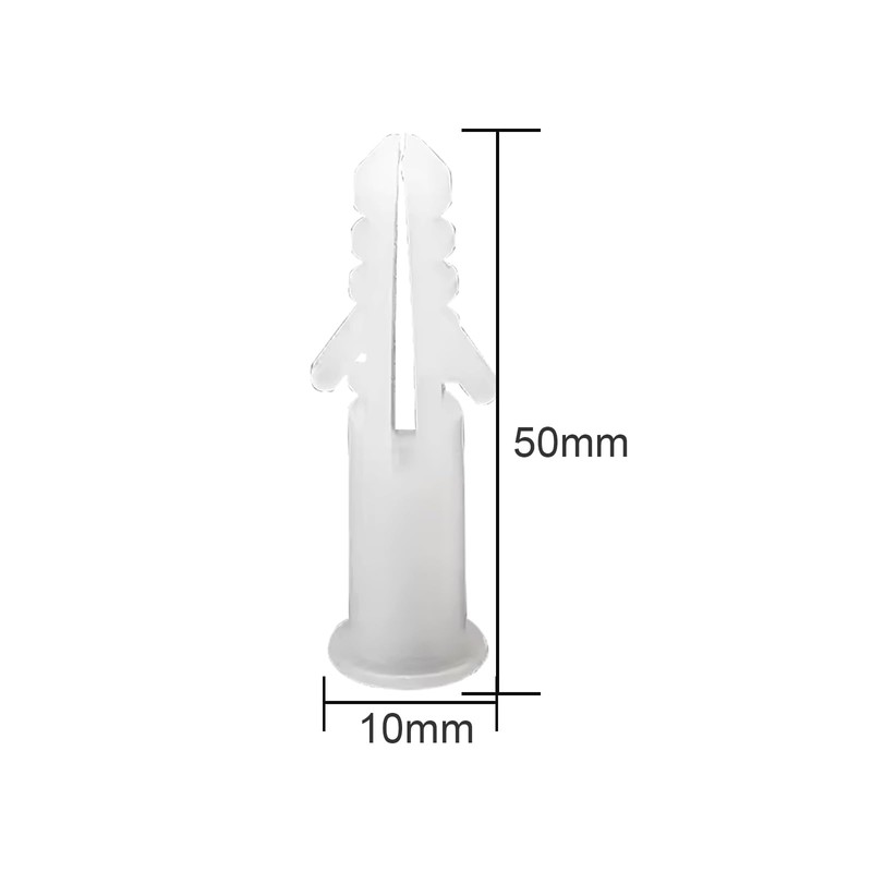 100 Pcs Wall Plugs, M10 x 50mm White Plastic Screw