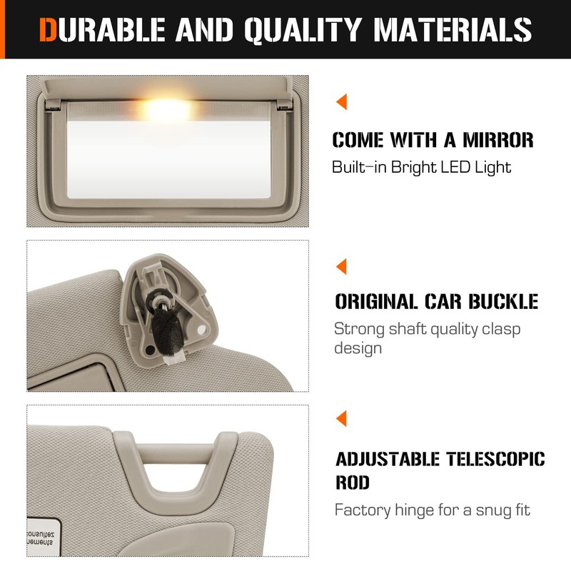 Left & Right Sun Visor with Vanity Light for 2013-2018