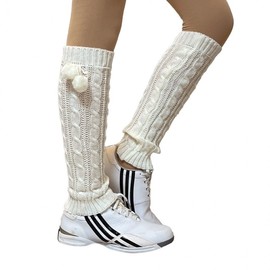 Golf1004 Pom-Pom Knit Golf Leg Warmers Women's White 3ea
