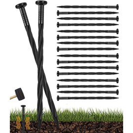 100pack 8-Inch Plastic Landscape Edging Spikes Landscape Anchoring Nail Spiral Landscape Stake for Weed Barrier, Paver Edging, Landscape Edging, Artificial Turf, Grass Pathway and More Black