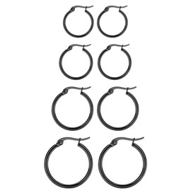 Staligue 4Pairs Titanium Hoop Earrings for Sensitive Ears Thin Hypoallergenic Titanium Earrings Hoops for Women Men Lightweight G23 Small Huggie Hoop Earrings 12MM 15MM 20MM 25MM (Black)