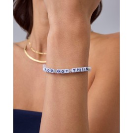 PAVOI 14K Gold Plated Colored Mantra Evil Eye Beaded Gemstone Bracelets for Women | Adjustable Friendship Beaded Bracelets with Words | I Am Enough Fearless Breathe Good Energy In My Era Grateful You