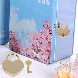 1pcs Heart Shaped Padlock, 1.8 x 2.3in Mini Lock with Keys Height Polished Metal Locks for Luggage Handbag Diary Book Jewelry Box(Imitation Gold)