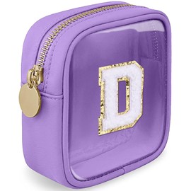 LOFOWN Initial Clear Makeup Bag Small Cosmetic Bag Travel Toiletry Bag Clear Zipper Pouch Purse Organizer Bags for Women (Purple, D)