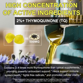 ZVHCFYQR Organic Black Seed Oil Gummies, Multivitamin Gummies for Immune Support, Skin, Hair & Nails, Overall Health, Sugar Free, 90 Count