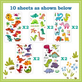Leesgel Dinosaur Tattoo Stickers for Kids, Dinosaur Toys Gifts, Luminous Temporary Tattoos for Kids Boys Dinosaur Birthday Decorations Favors, Dinosaur Party Supplies Games Favours - 10 Sheets