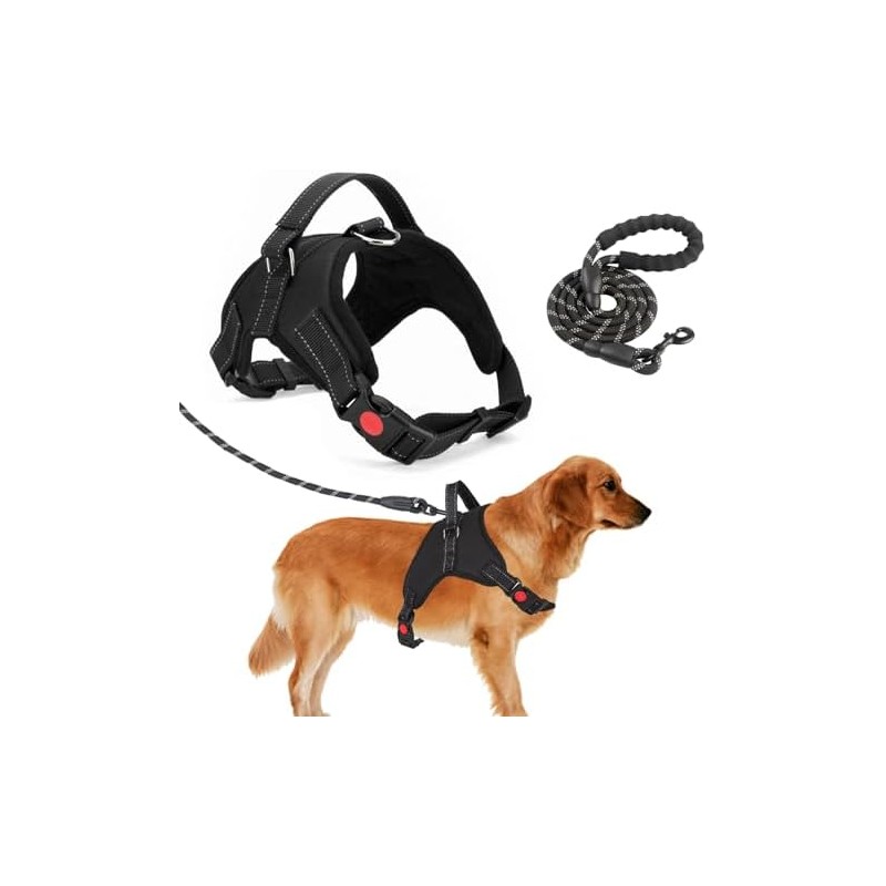 Arnés para Perro Ajustable con Correa de 1.5m Incluida, Negro,