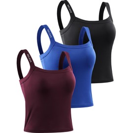 NELEUS Women's 3 Pack Compression Athletic Tank Top with Bra,8088,Black/Blue/red,Large
