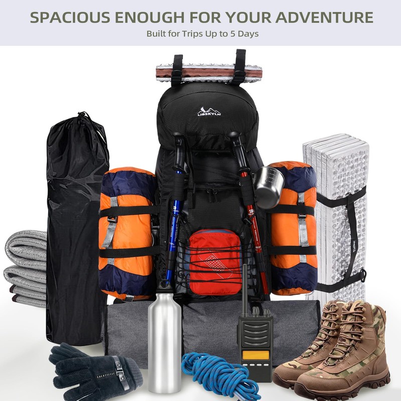 LibSkyln Hiking Backpack, 90L Camping Backpack, Water Resistant Lightweight Outdoor