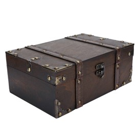 Vintage Wooden Storage Box, Treasure Jewelry Chest, Decorative Lockable Chest with Lock, Treasure Box for Keepsakes Valuables Accessories Treasured Items (6282-2302)