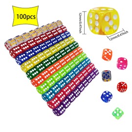 Pack of 100 Dice Games, Table Games, Transparent Dice Set, Six-Sided Dice, Colours Dice Set, Game Dice, 6 Sided Dice Set for Place Card Games, Game and Party (A)