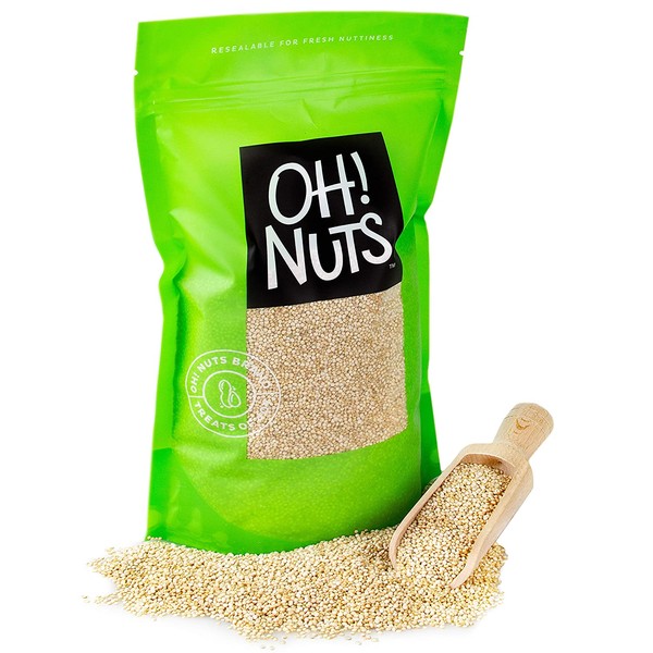 Oh! Nuts White Quinoa Bulk 3LB Seeds | Grain-Like Plant Protein Source, Cooking & Kosher Certified Pantry Items | Superfood Survival Bag Healthy Dried Food Staple for Gluten-Free, Vegan & Paleo Diets