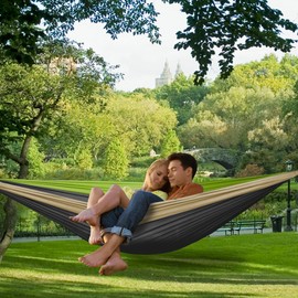 Double Camping Hammock, Two Person Hammocks with 2 Tree Straps(16+2 Loops), Portable Lightweight Hammock with 210T Nylon Parachute for Backpacking, Outdoor, Beach, Travel, Hiking, Gear - Black Kaqi