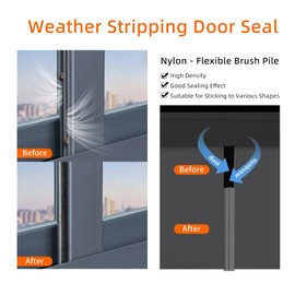 0.6 Inch Brush Weather Stripping,33 Feet,Card-Slot Seal Strip Pile Weatherstrip Door Sweep Brush for Door Window
