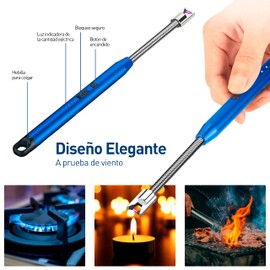 Bluelander Encendedor Electrónico, Encendedor Eléctrico con Aleación de Zinc, Carga USB, Encendedor con Cuello Flexible, Ideal para Velas, Estufa, Campamentos y Más (1, Azul)