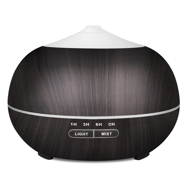 Airymium Ultrasonic Essential Oil Diffuser: 400 ml Aromatherapy Electric Diffuser Aroma Diffuser Humidifier with 7 Coloured Lights, 4 Silent Timer Setting, Black Wood Grain