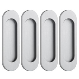 MOROBOR Self-Stick Oval Sliding Door Pulls, 4pcs Aluminum Alloy Flush Pull Punch-Free Handle for Sliding Barn Door Windows Cabinets Closet Drawers (Matte Grey, 100mm)