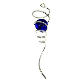 WorldaWhirl Wind Spinner Stabilizer Gazing Ball Spiral Tail Cyclone Yard Twister (Silver Wire, Blue Glass Orb)