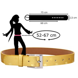 EANAGO Vegan Belt Star for Children (3-10 Years, Waist Circumference 52-67 cm, Belt Size 60 cm) - Modern Glitter Belt for Girls - Children's Belt Girls - Belt Children Girls, gold