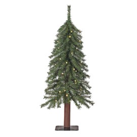 Haute Decor Artificial Mountain Fir Tree (3 Foot) - Small Pre-Lit Artificial Christmas Tree with Real Eucalyptus Wood Trunk