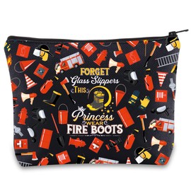 BWWKTOP Firefighter Cosmetic Makeup Bag Firefighter Graduation Gift This Princess Wears Fire Boots Zipper Travel Bags Firefighter Merch, Wears Fire boots, Bag