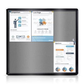 EVERSUPPLY Enclosed Bulletin Board Lockable Display Case Message Board with Locking Door for Indoor, Grey Felt, Black Aluminum Frame, 28 X 26 in